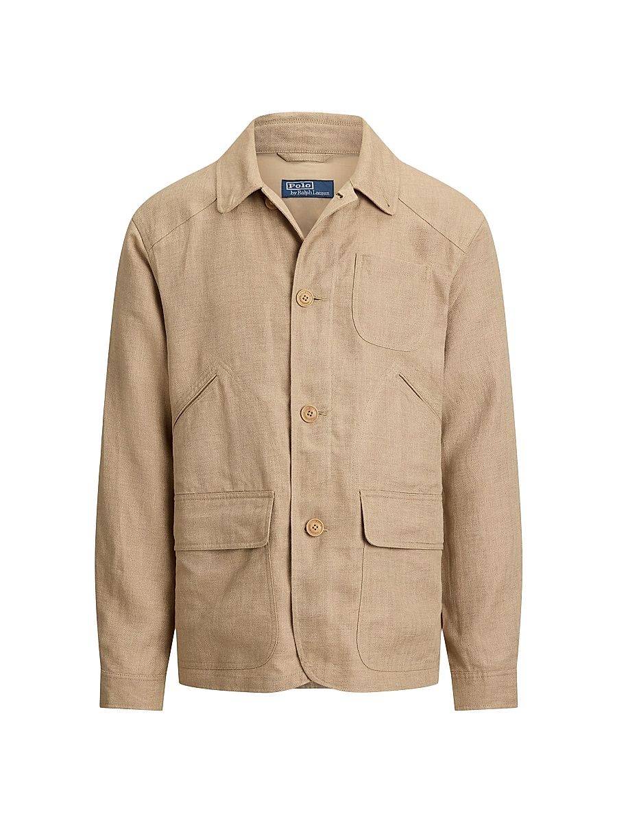 Men's Herringone Linen 5-Pocket Work Jacket - Natural Herringbone - Size XL