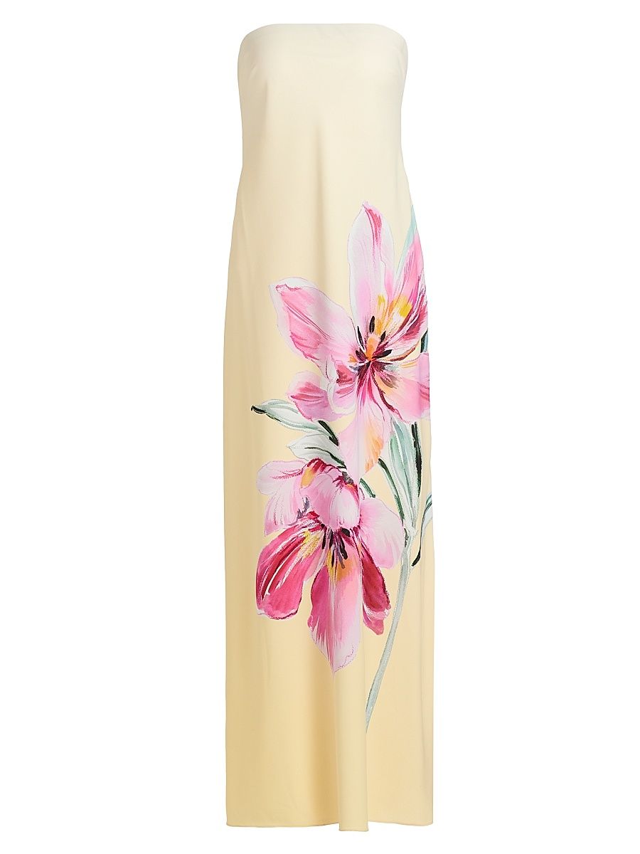 Women's Vera Printed Strapless Maxi Dress - Pale Yellow Pink - Size 12