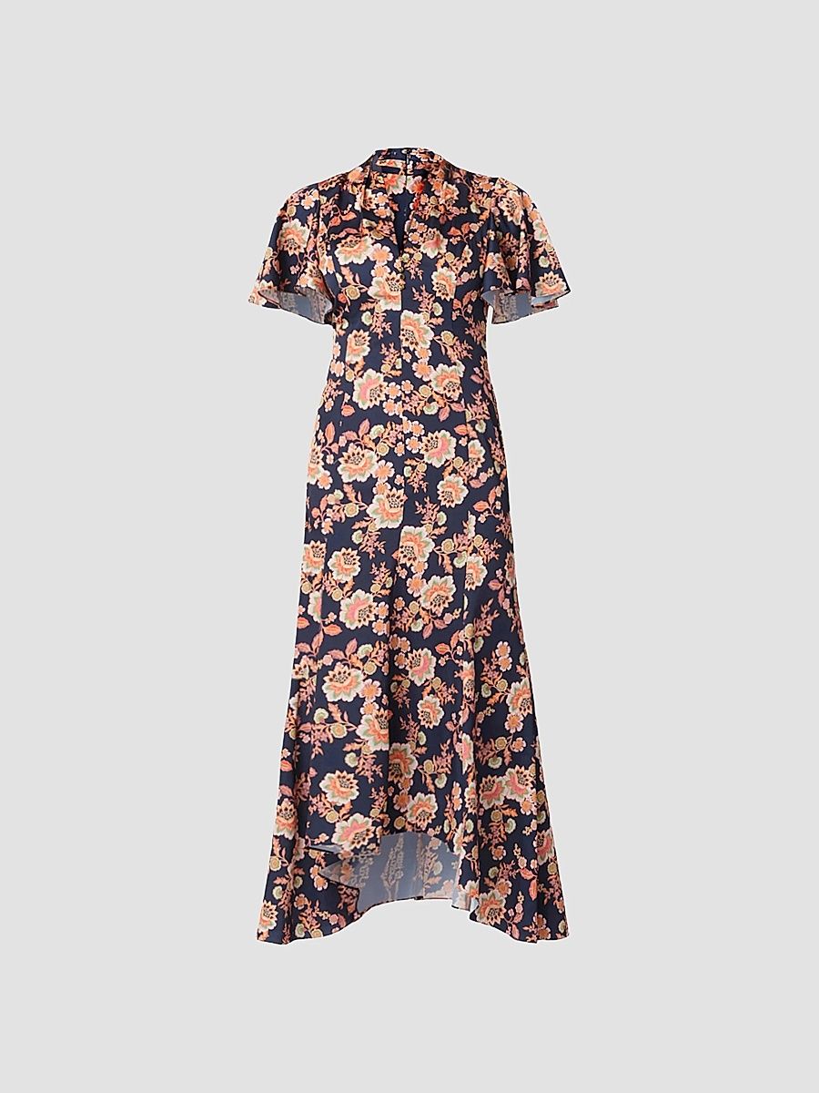 Shoshanna Women's Cinnie Floral Slip Midi Shirtdress - Navy Multi - Size 14