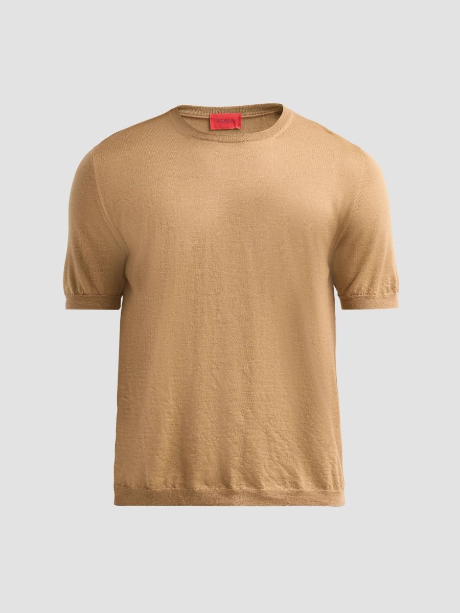 Isaia Men's Cashmere-Silk Short-Sleeve Shirt - Medium Brown - Size XXL