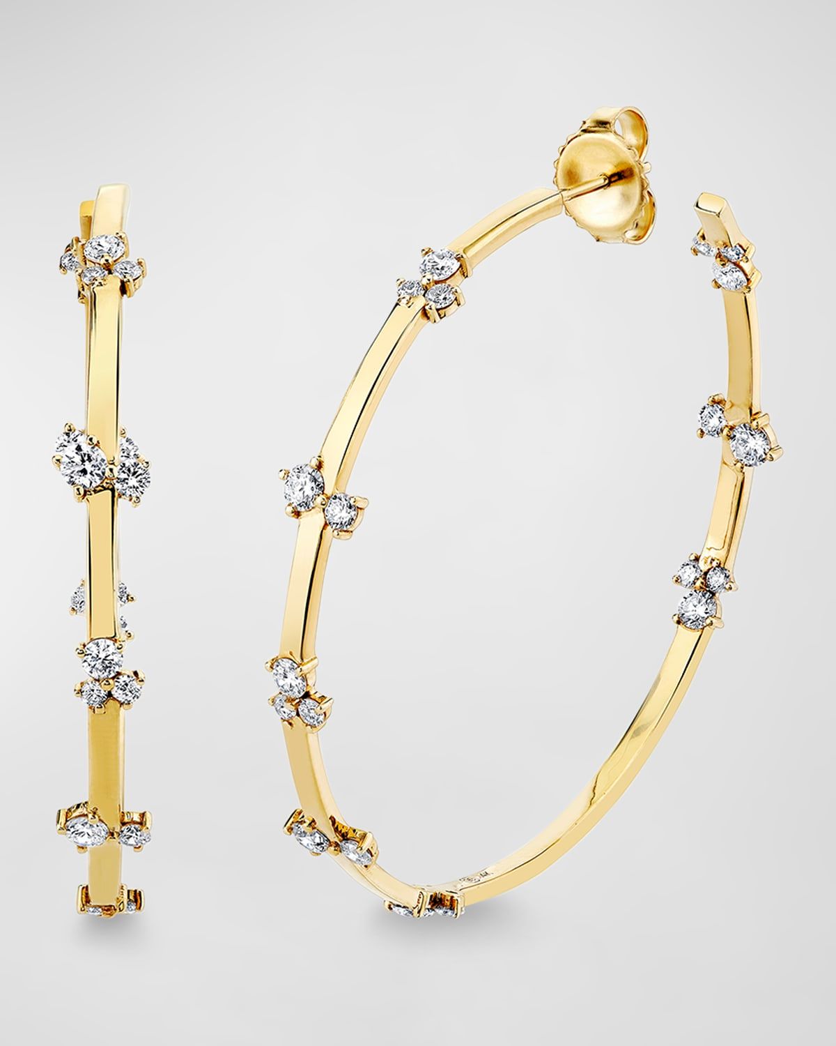 14k Yellow Gold Diamond Large Cocktail Bar Hoops