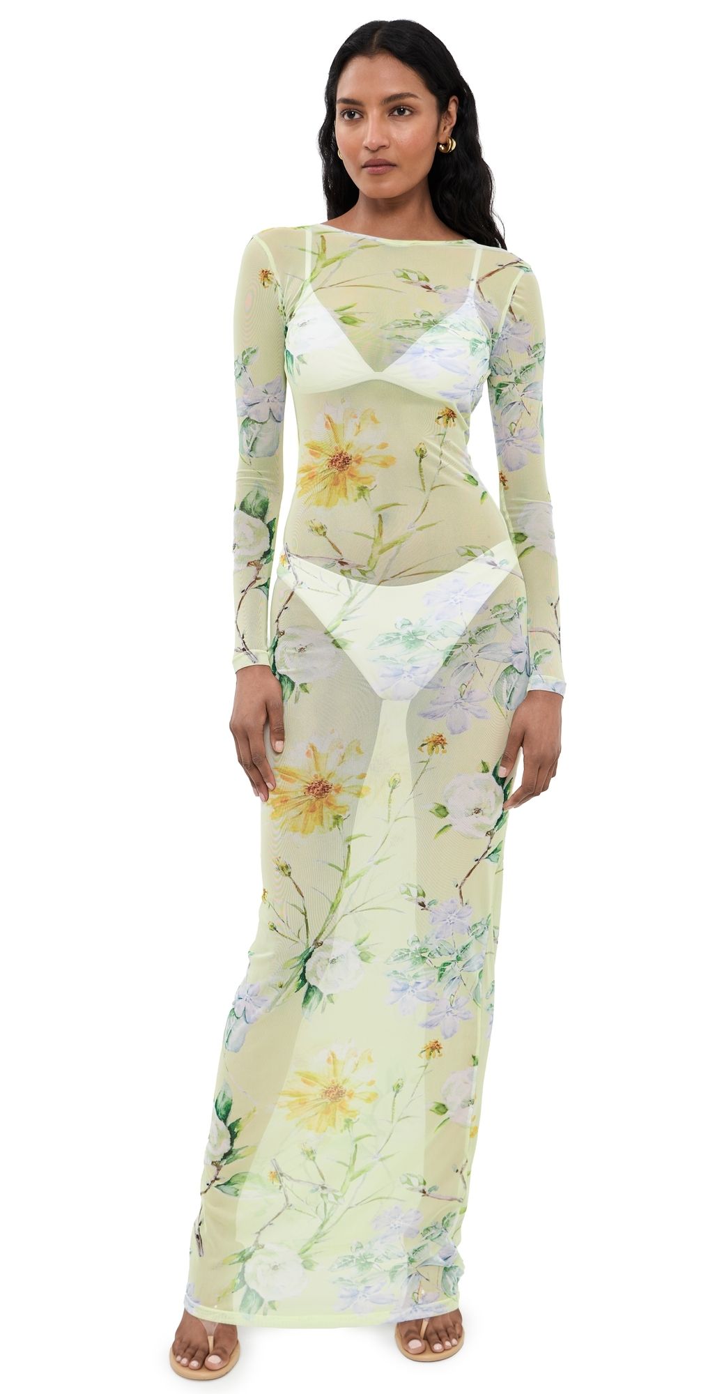 House of Aama Yellow Magnolia Mesh Dress Yellow Floral 10