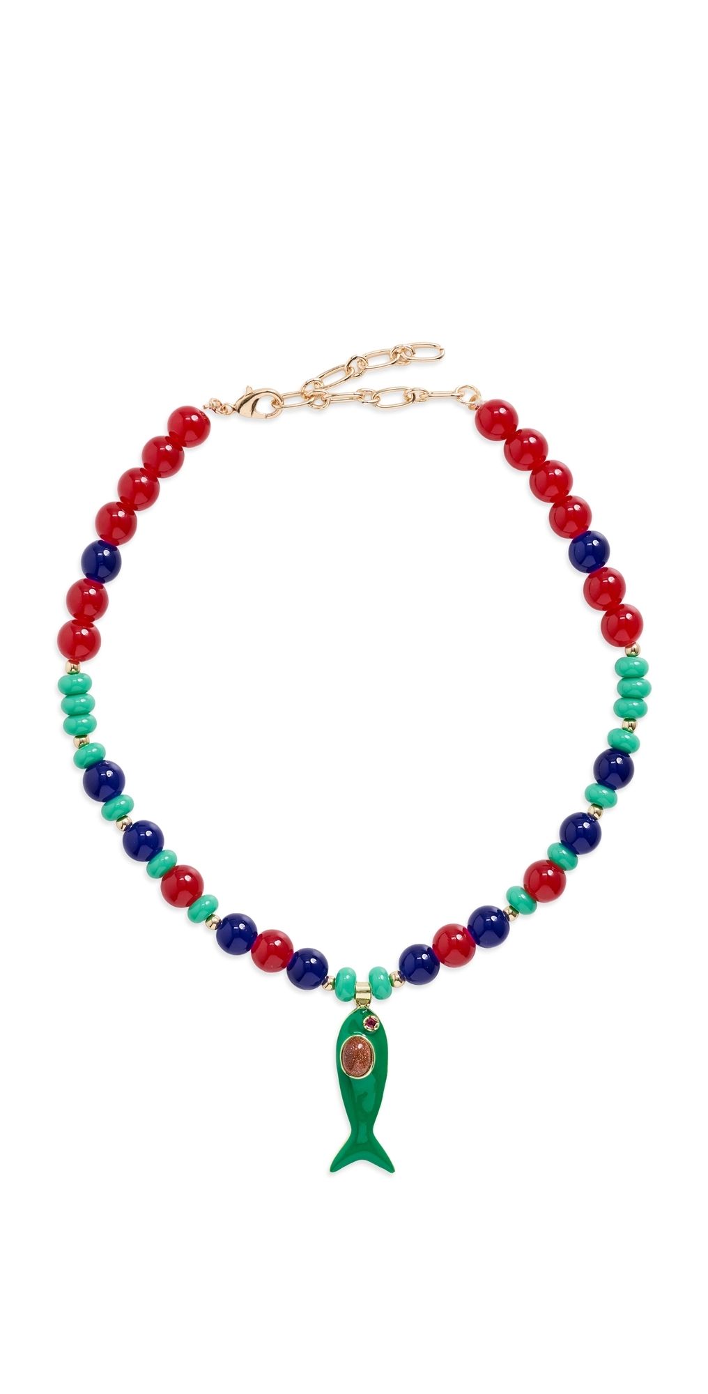 By Adina Eden Red, Green & Blue Beaded Fish Pendant Necklace Multi Color One Size
