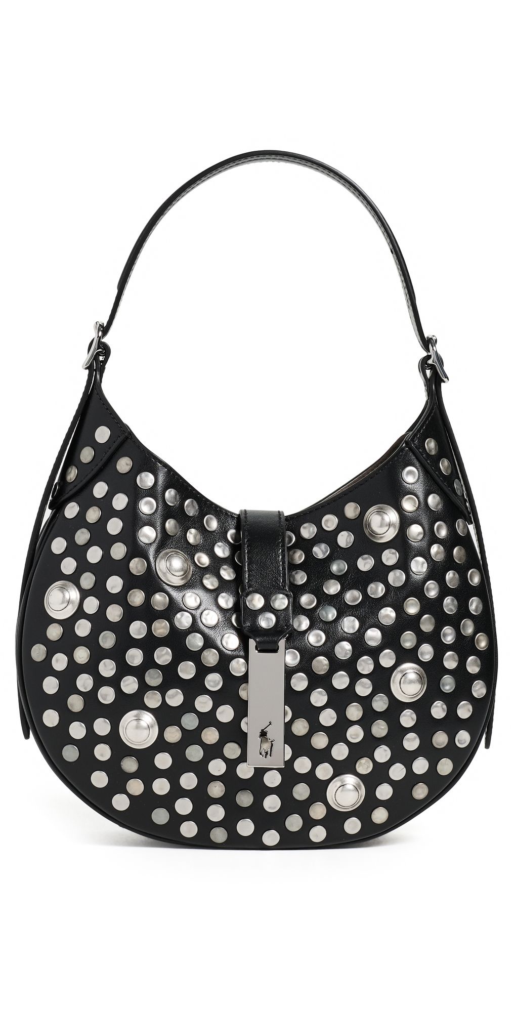 Polo Ralph Lauren Studded Leather Shoulder Bag Black One Size