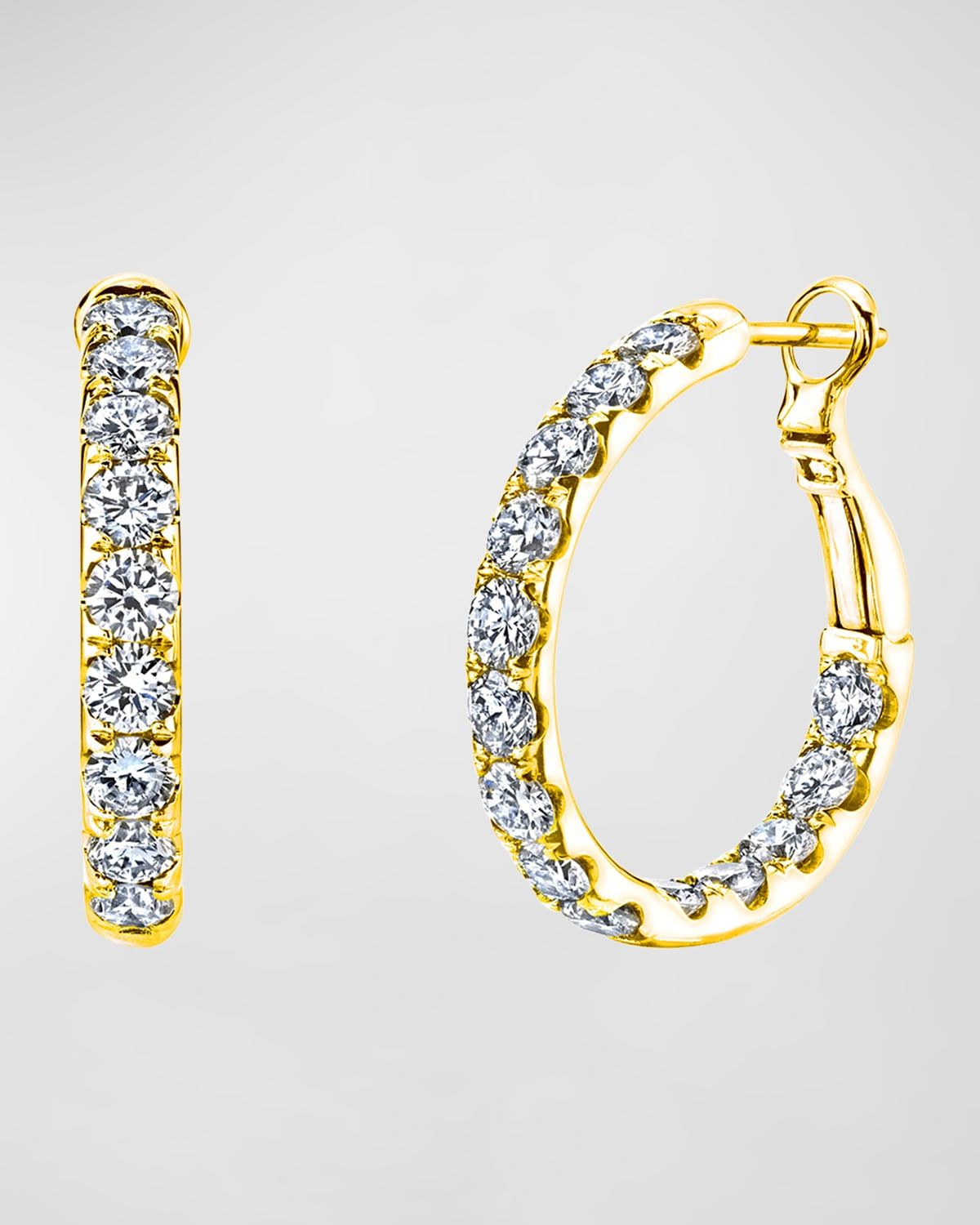 18K Gold Round Diamond Hoop Earrings, 2.8tcw/0.75"L