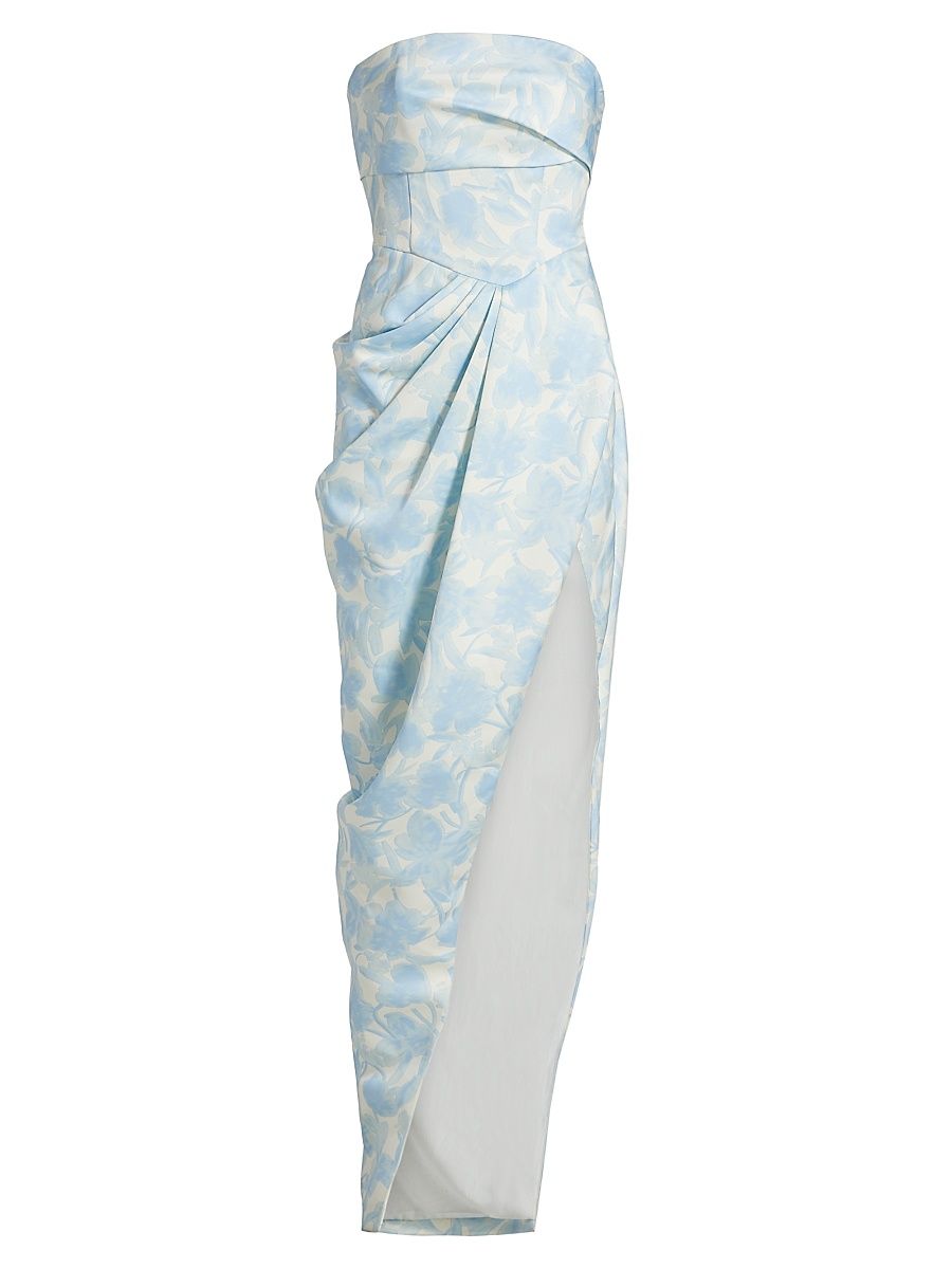 Women's Gathered Floral Strapless Gown - Sky Floral Print - Size 10