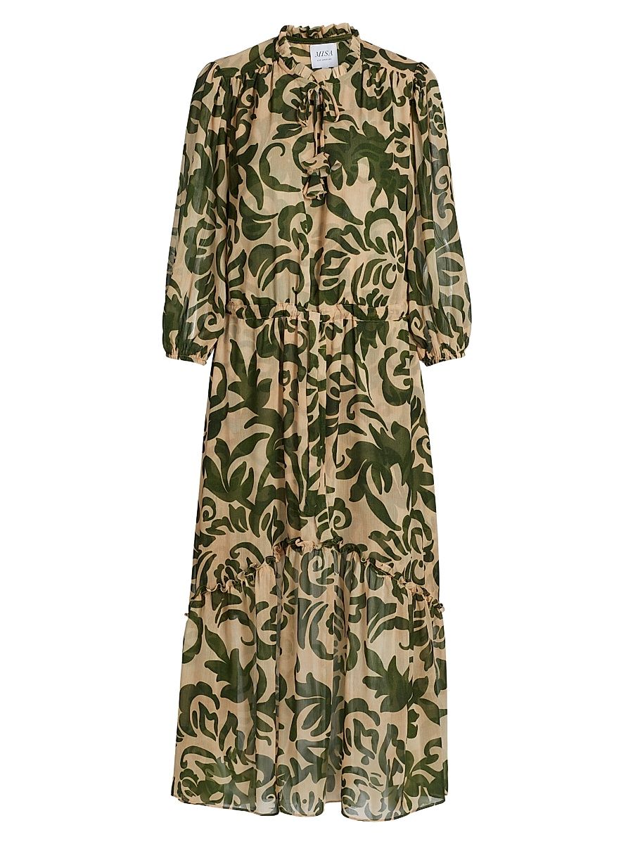 Women's Olivia Printed Chiffon Midi-Dress - Tonal Cactus - Size XL