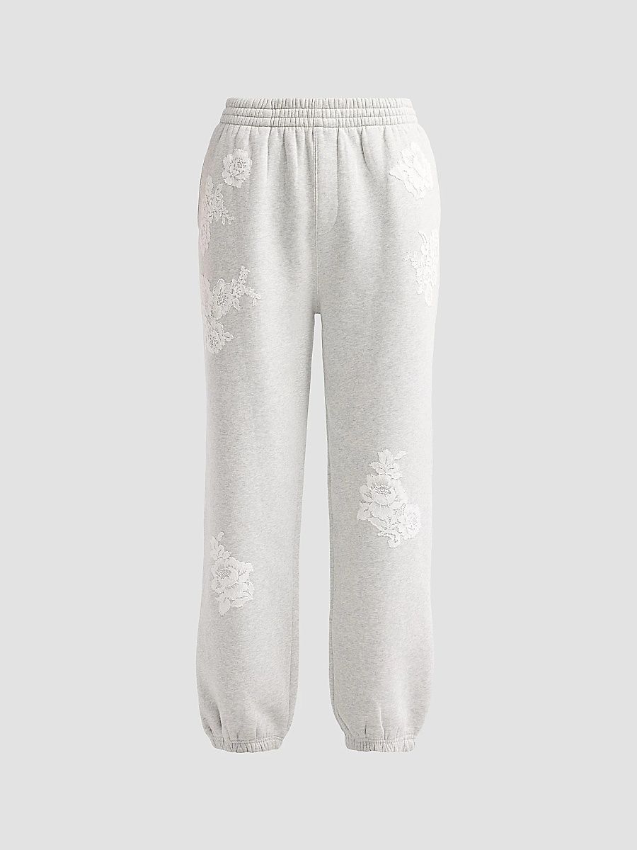 Women's Lilia Lace Appliqué Sweatpants - Silver Fog - Size XXL