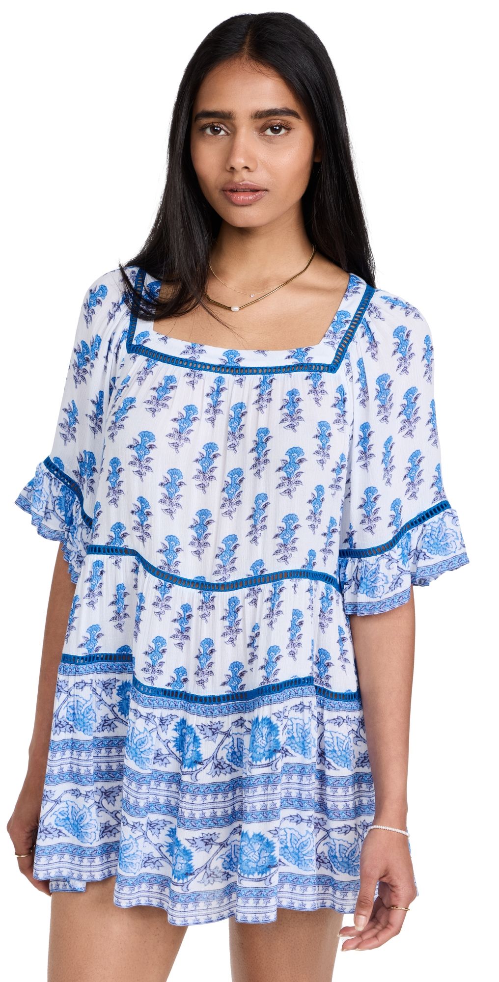 Playa Lucila Drop Waist Border Print Dress Blue Border Print S