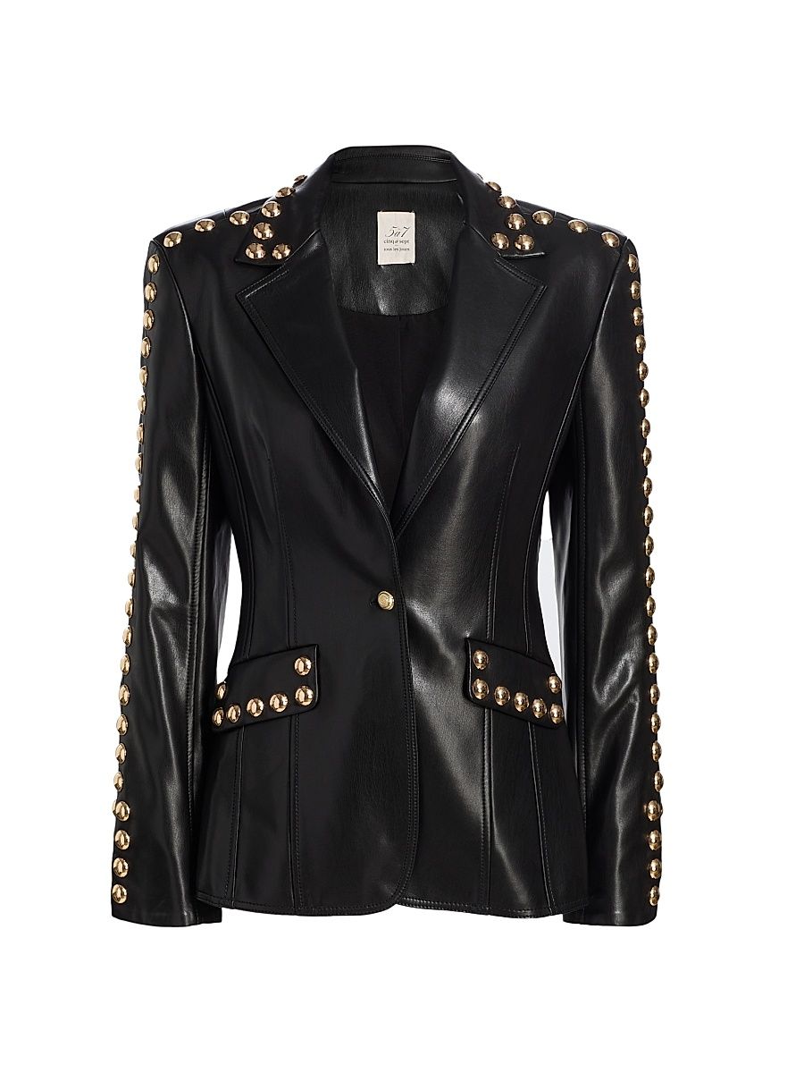 Women's Milly Studded Faux-Leather Jacket - Black Gold - Size 8