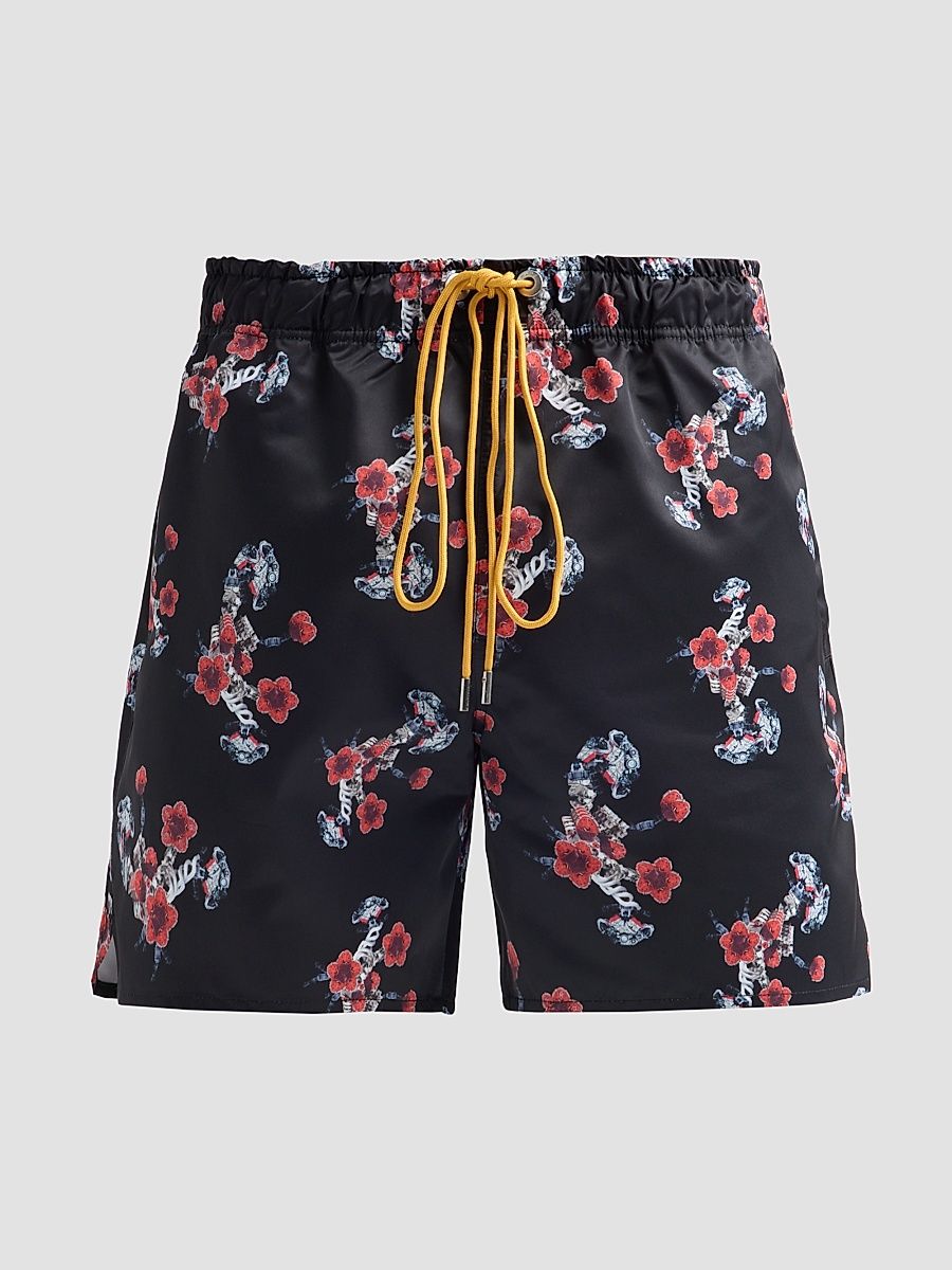 Men's Turbo Floral Swim Shorts - Black Red Multi - Size Small