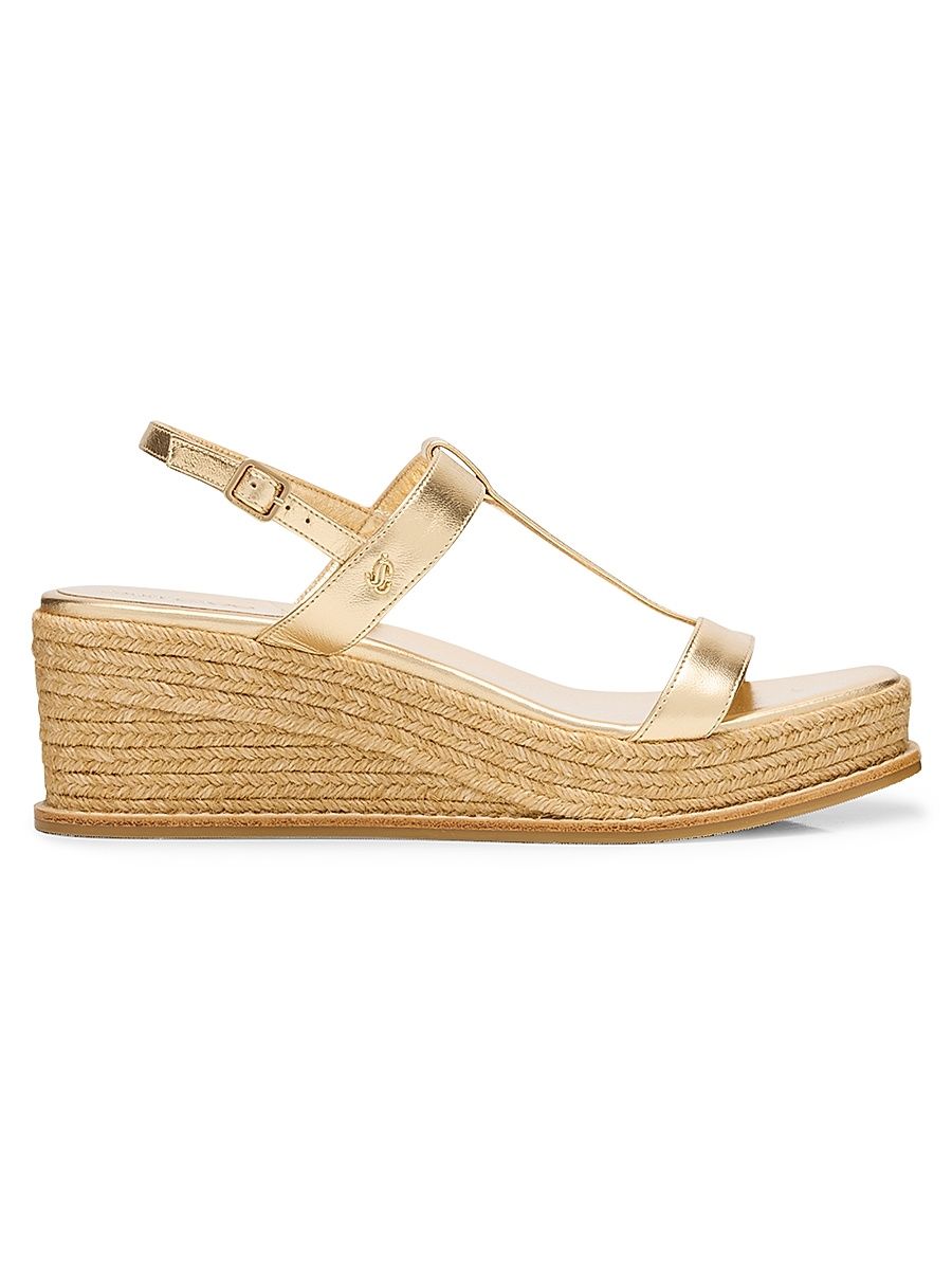 Women's Theia 60MM Leather Espadrille Wedge Sandals - Gold - Size 7