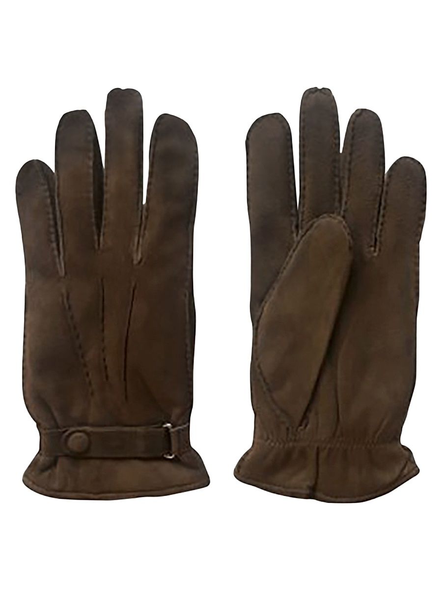 Men's Original Label Cashmere-Lined Suede Gloves - Dark Brown - Size Medium