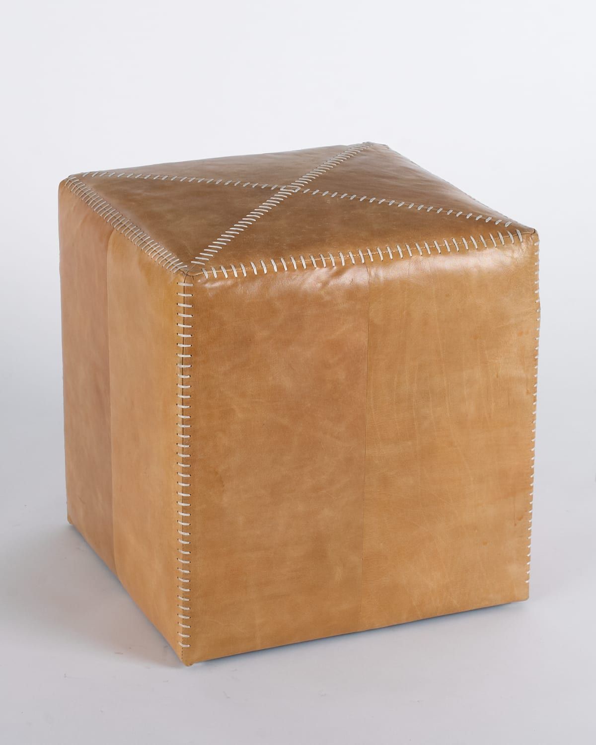 Small Buff Leather Ottoman