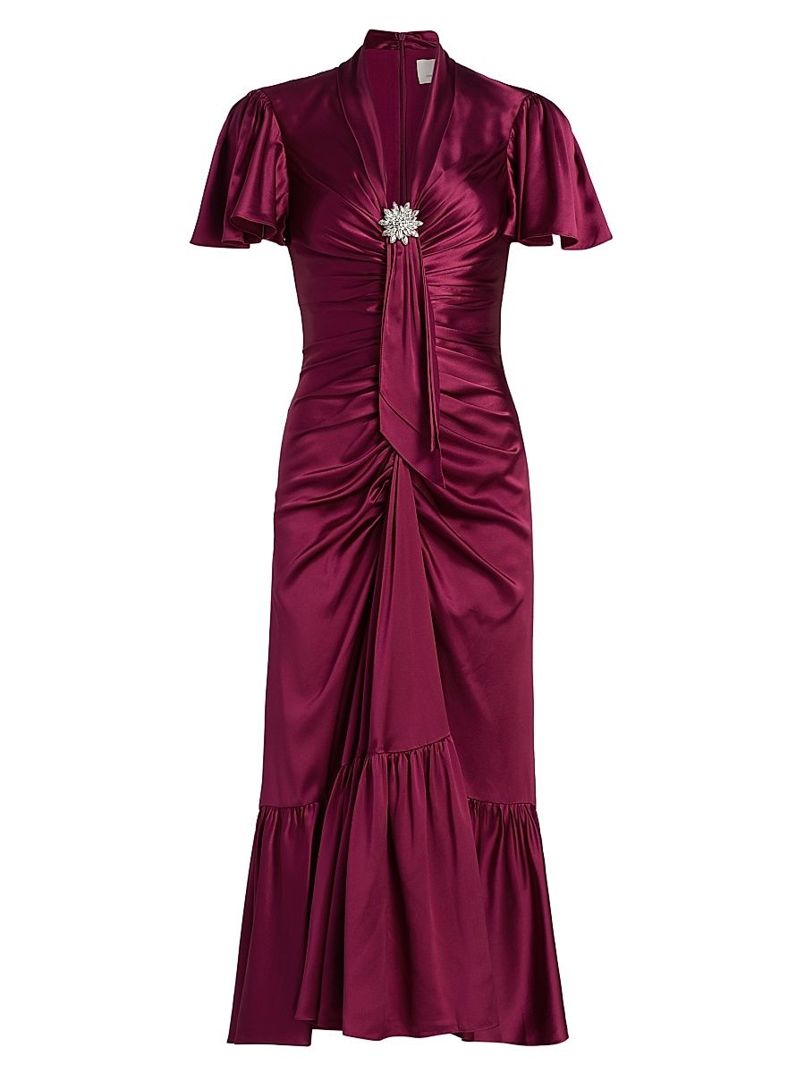 Women's Peeta Crystal Brooch-Embellished Satin Cocktail Dress - Red Plum - Size 12