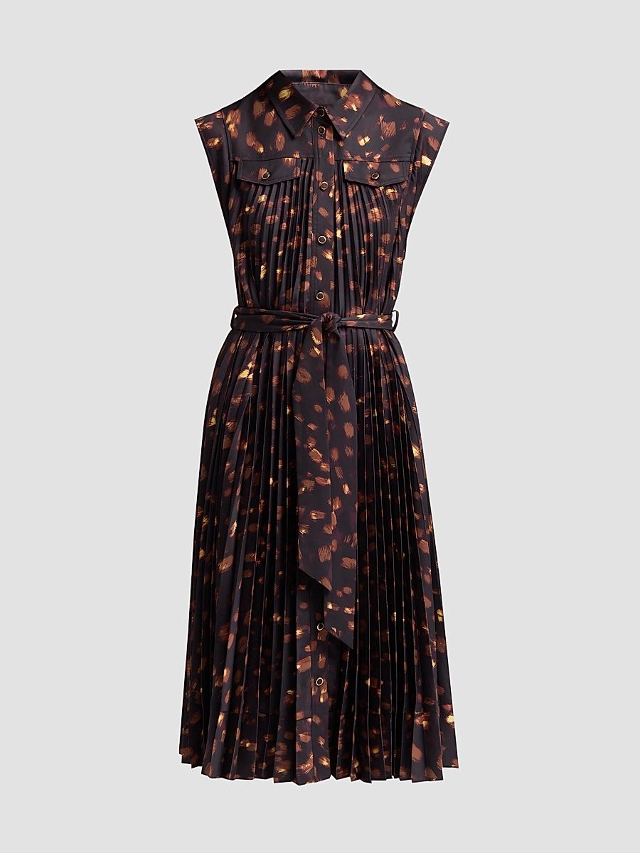 Women's Johanna Printed Accordion-Pleated Knee-Length Dress - Brown Multi - Size 0