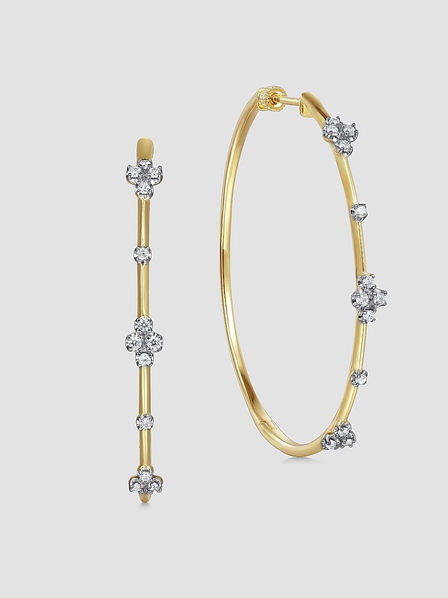 Gabriel & Co Women's Contemporary Buttercup Two-Tone 14K Gold & 0.50 TCW Diamond Hoop Earrings/50MM - Yellow Gold