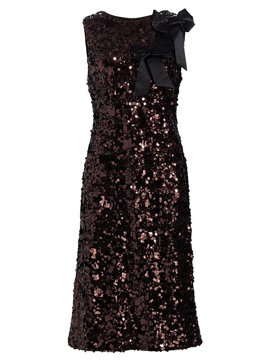 Women's Bow-Appliqué Sequin Sheath Midi-Dress - Demitasse - Size 14