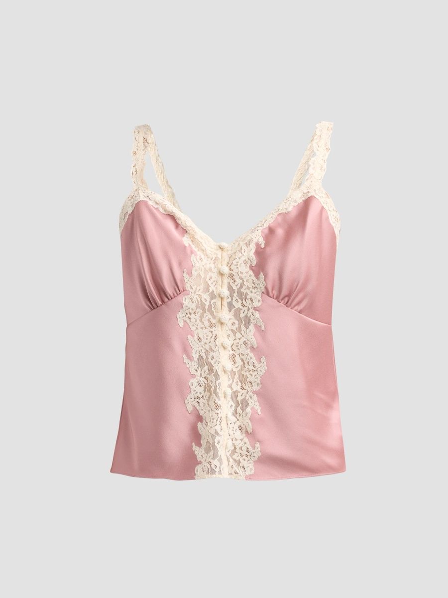 LoveShackFancy Women's Effy Lace-Trim Crepe Top - Flushed Tan - Size XL
