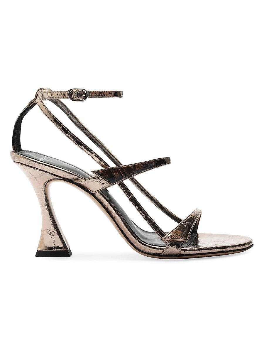 Women's Tita 85MM Metallic Leather Cage Sandals - Grafite - Size 10.5