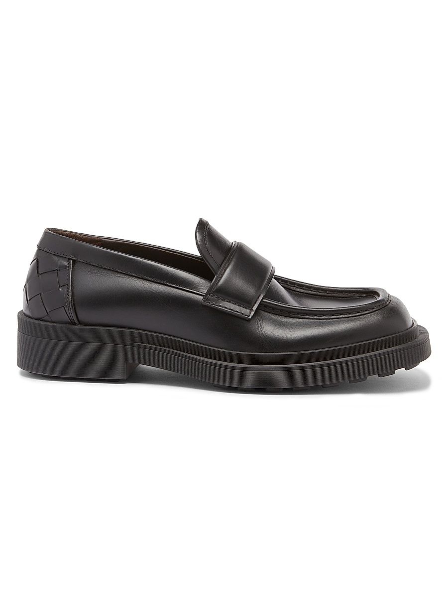 Men's James Intrecciato-Detailed Leather Loafers - Black - Size 13