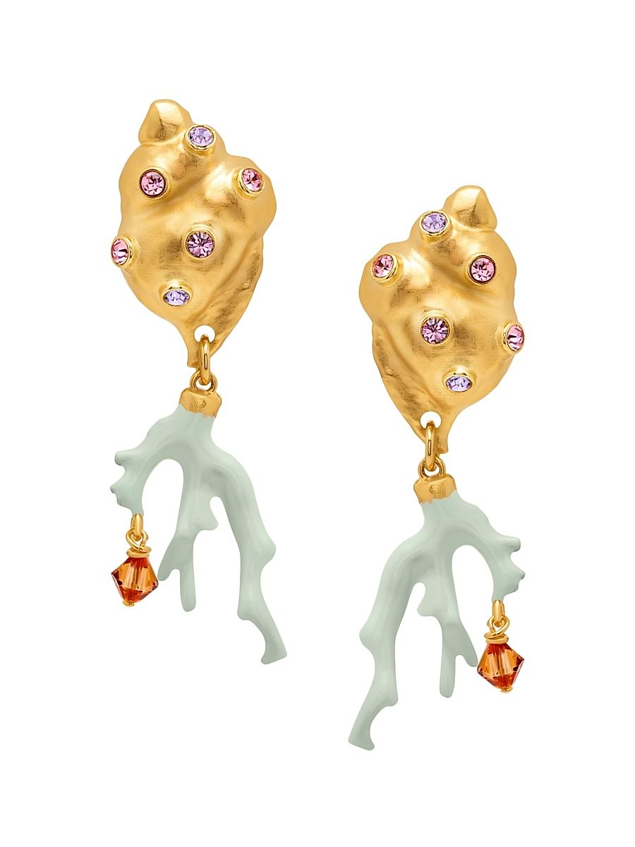 Women's Shell & Coral 24K-Gold-Plated, Enamel & Glass Crystal Drop Earrings - Mint