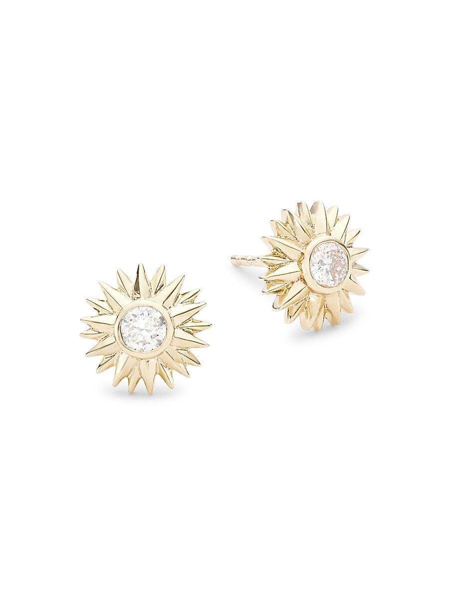 Women's 14K Yellow Gold & Diamond Sunflower Stud Earrings
