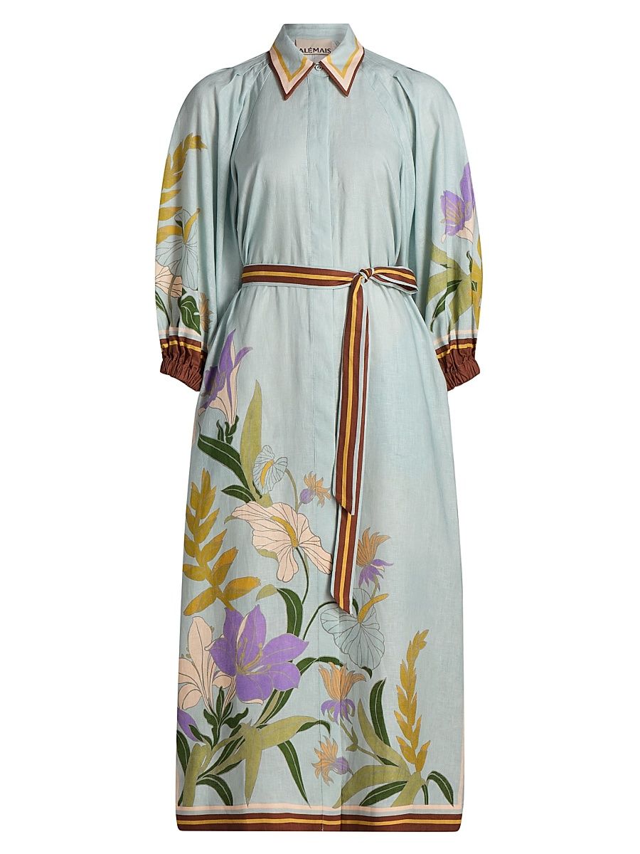 Women's Alfie Linen Midi-Shirtdress - Ice Blue - Size 8