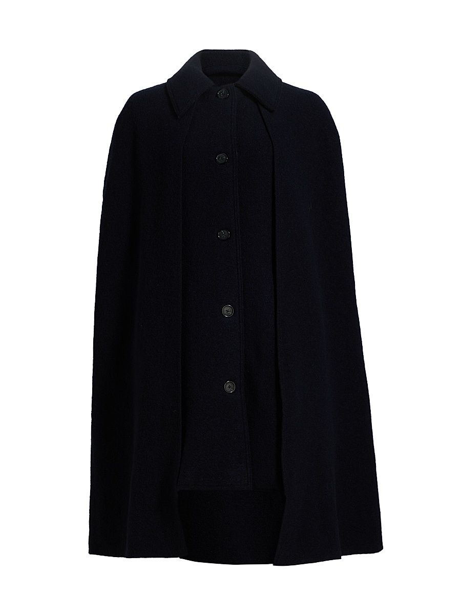 Women's Bouclé Wool Cape Coat - Navy - Size 8
