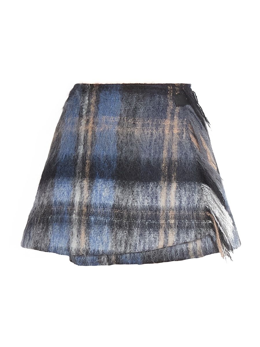 Women's Plaid Fringe Mohair & Wool-Blend Miniskirt - Blue Multicolor - Size 10