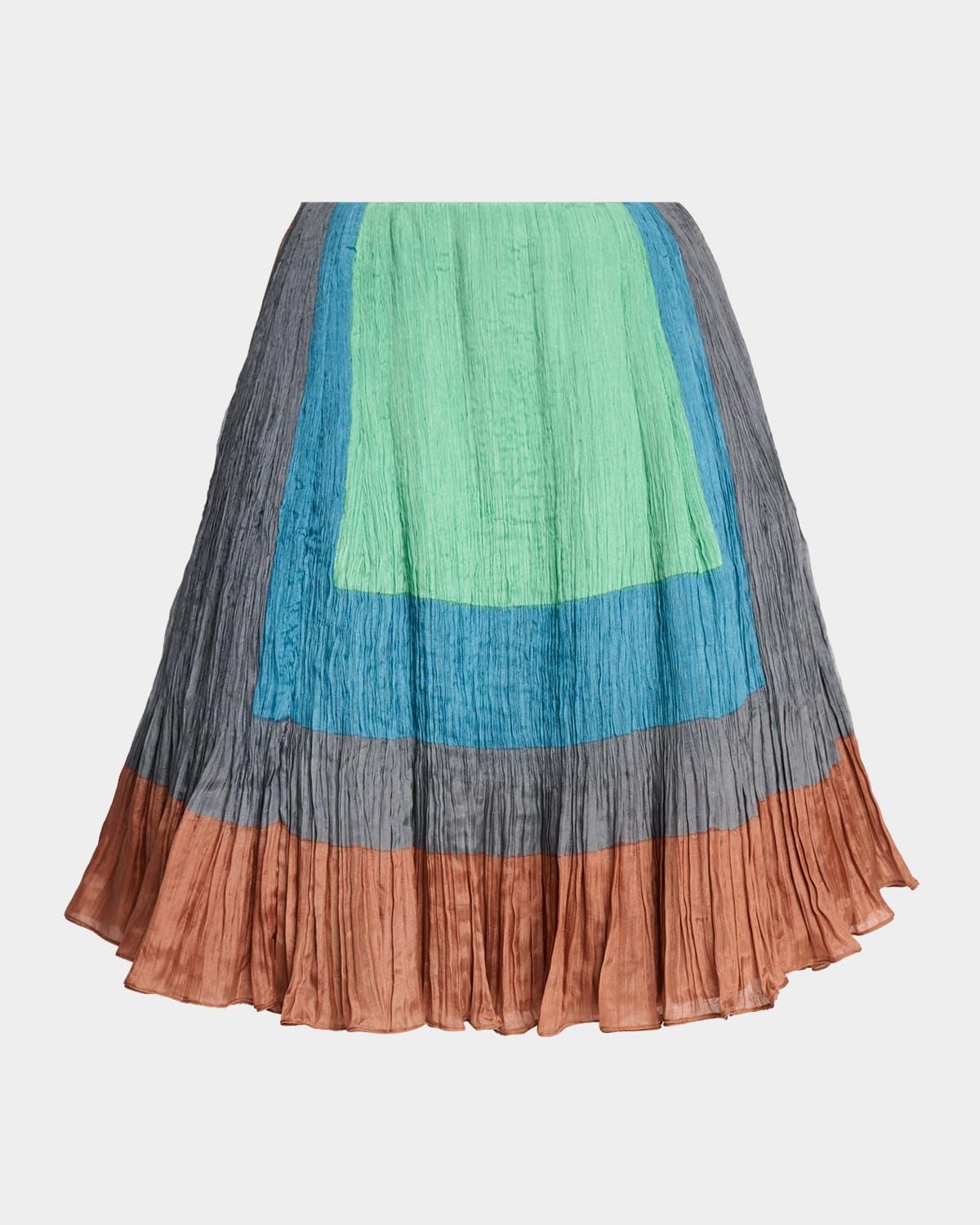 Colorblock Plisse Satin Circle Skirt