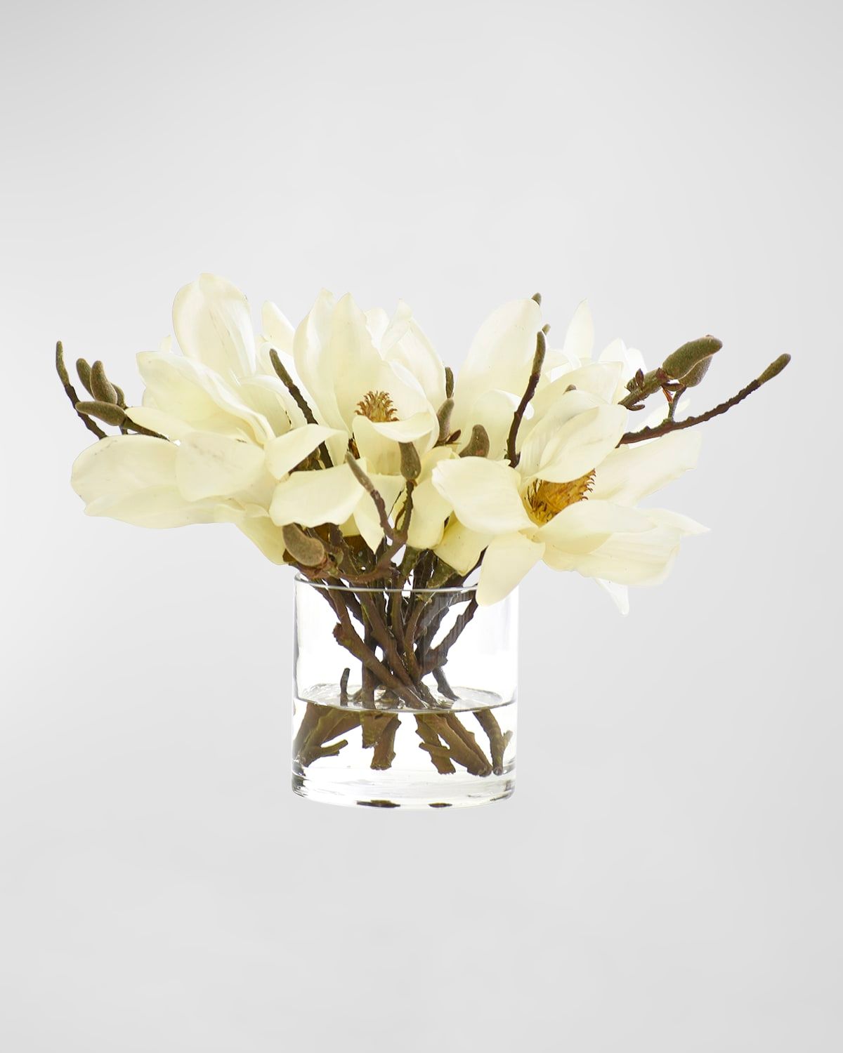 Magnolia Floral Arrangements in Glass Vases, Set of 2