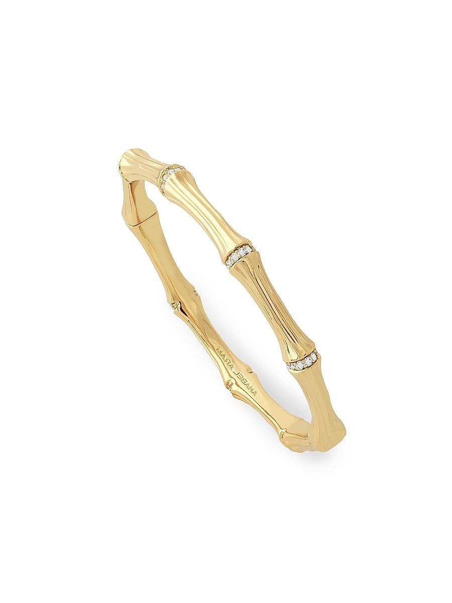 Women's Bamboo 18K Gold-Plated & Cubic Zirconia Hinge Bangle - Gold
