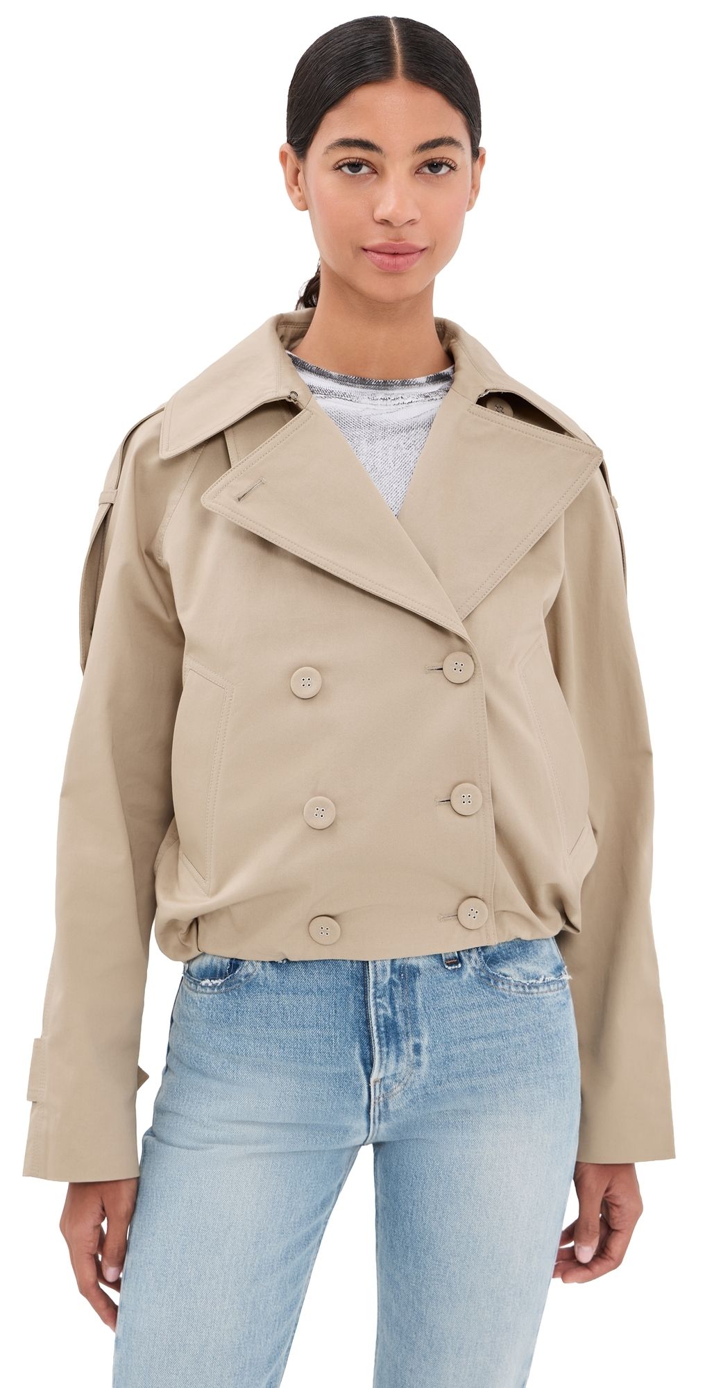 Acne Studios Twill Double Breasted Trench Coat Pale Beige 32