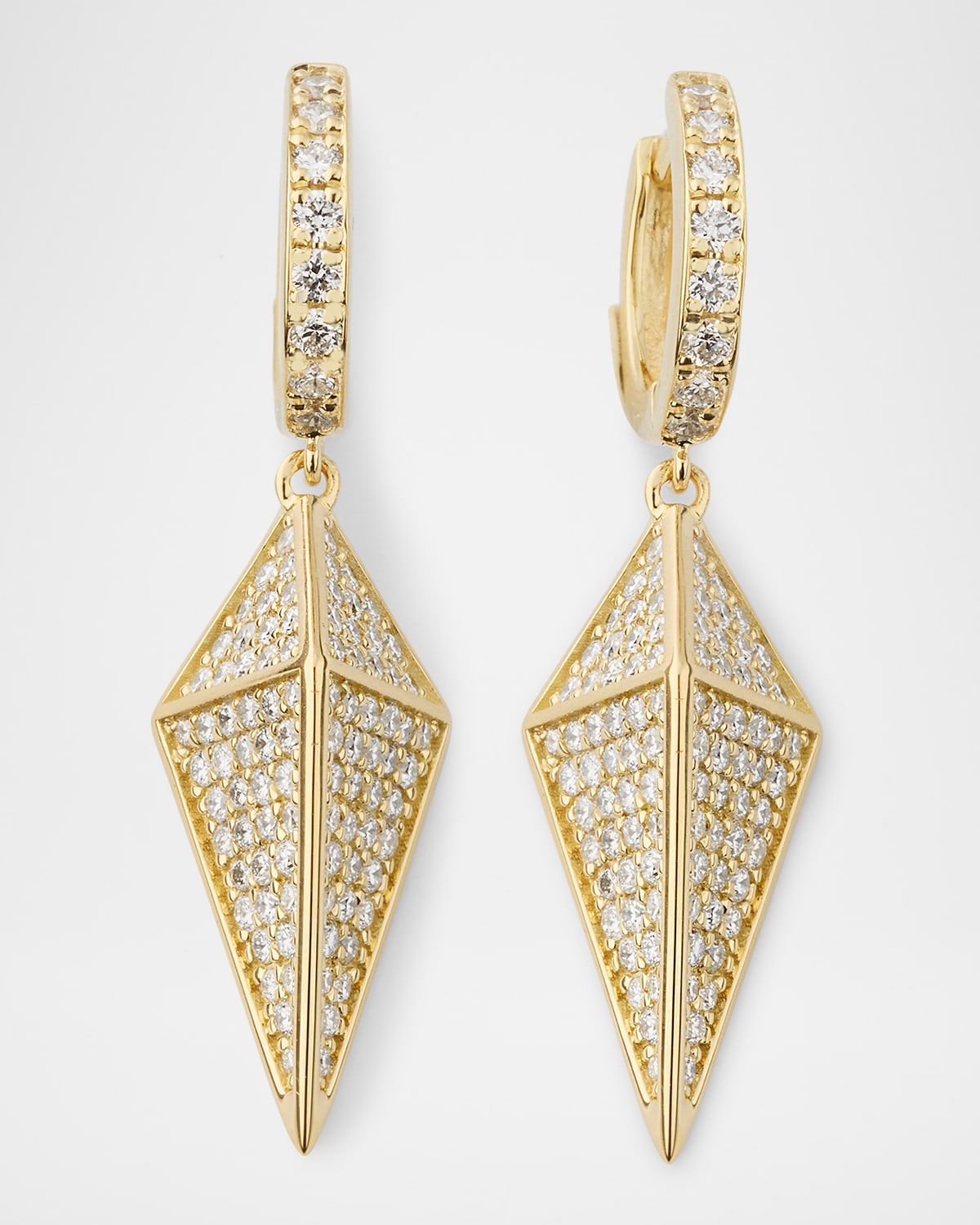 18K Yellow Gold Diamond Spike Huggie Hoop Earrings, 2.32tcw, 1.5"L / 0.4"W