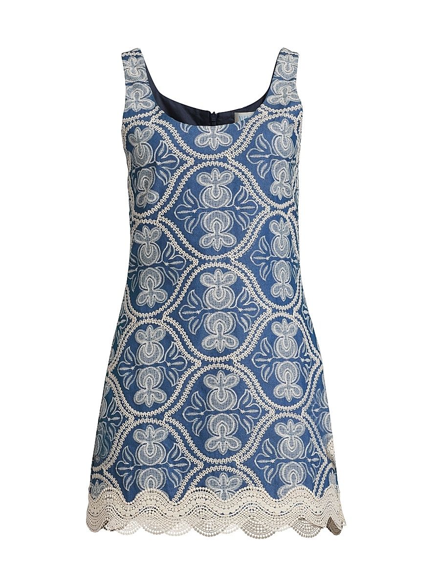 Women's Time Willow Embroidered Cotton Minidress - Denim - Size Large