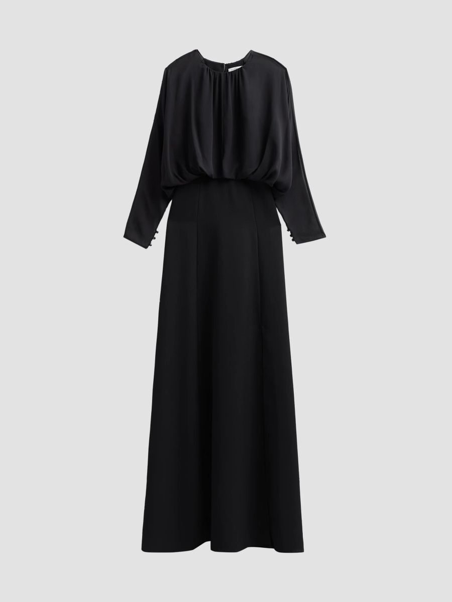 Teri Jon by Rickie Freeman Women's Blouson Crepe Maxi Dress - Black - Size 16