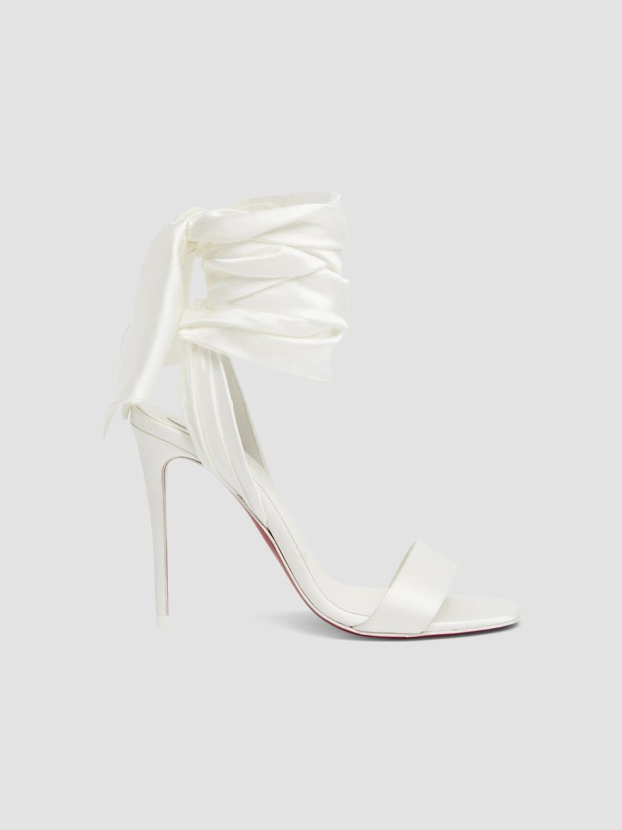 Christian Louboutin Women's Sandale Du Désert 100MM Satin Sandals - White - Size 9.5