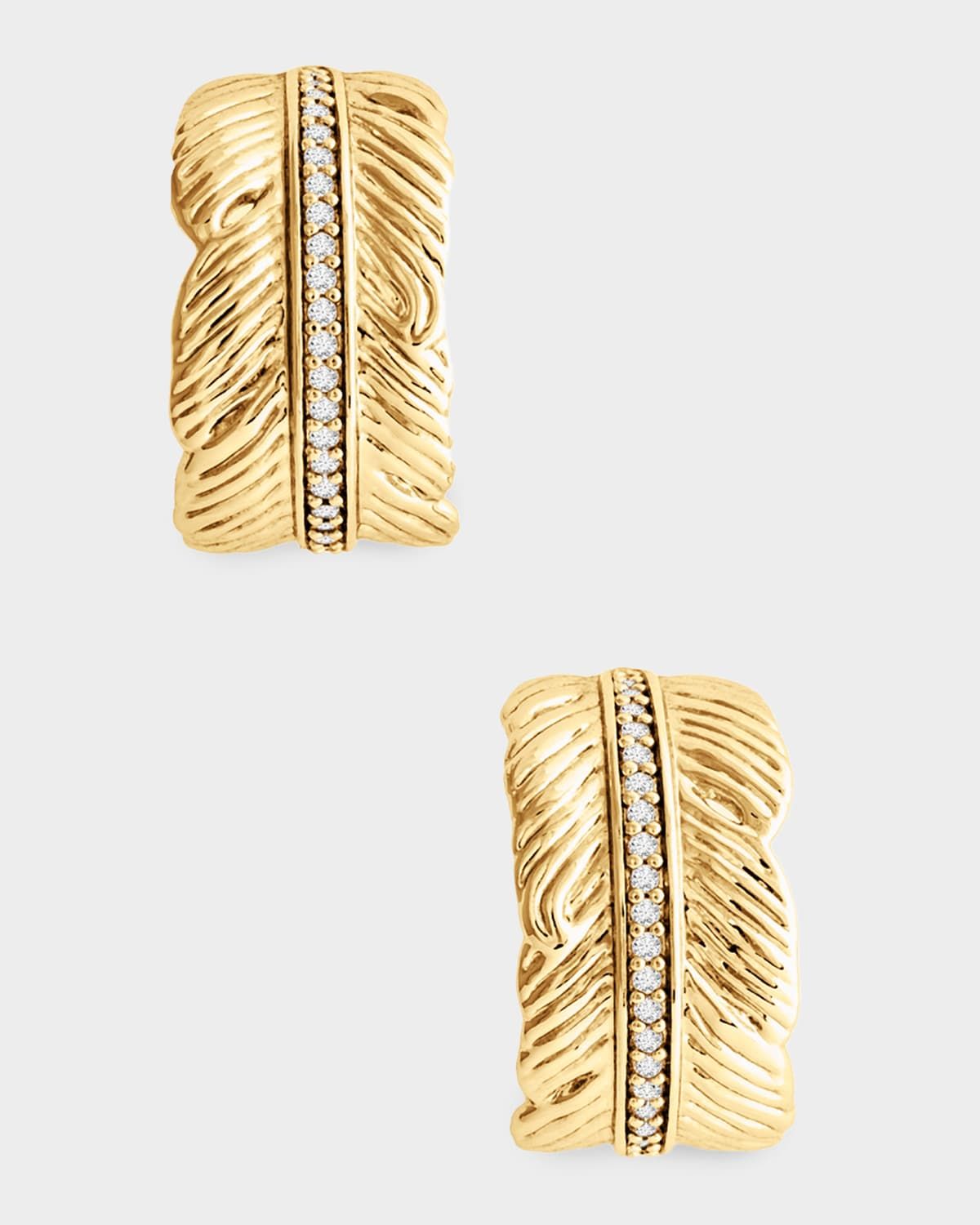 Feather Small Pave Hoop Earrings