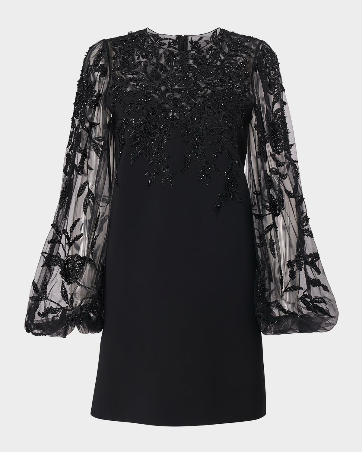 Embroidered Puff-Sleeve Mini Dress