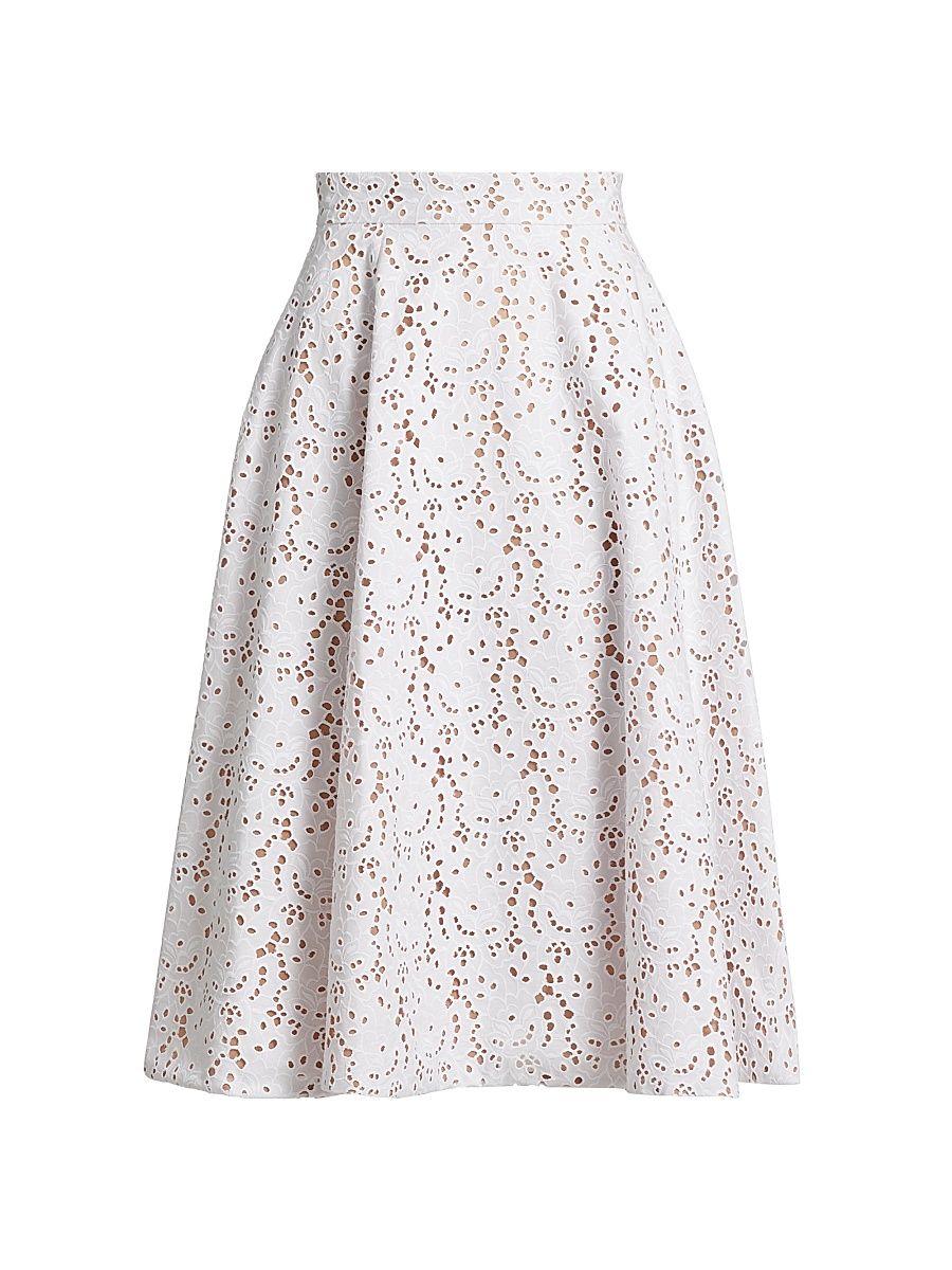 Women's Broderie Anglaise Flared Midi-Skirt - Optic White - Size 12