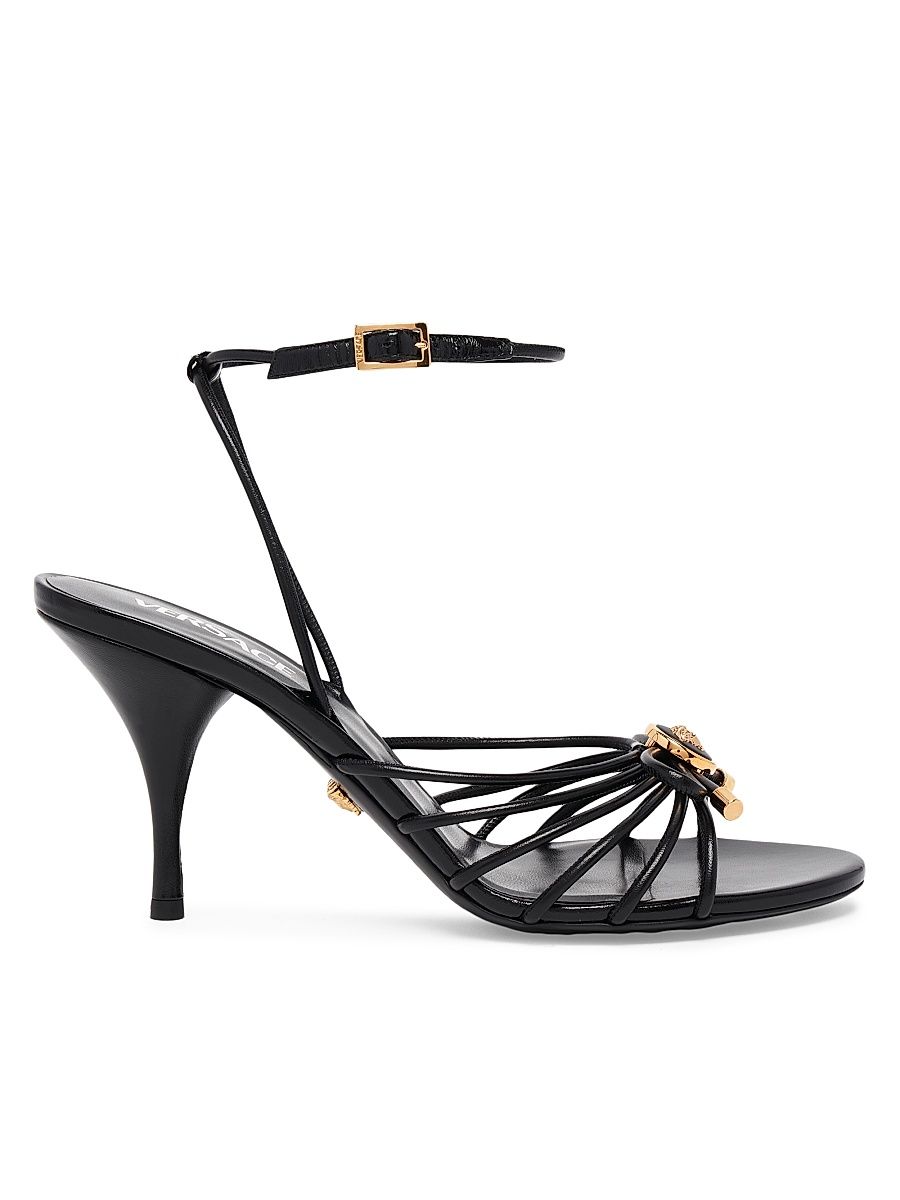 Women's Opera Bow 85MM Leather Sandals - Black Versace Gold - Size 11