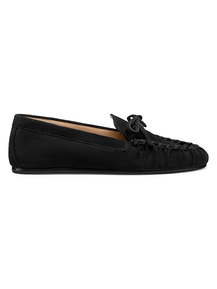 Women's Britt Bow Suede Loafers - Black - Size 9.5