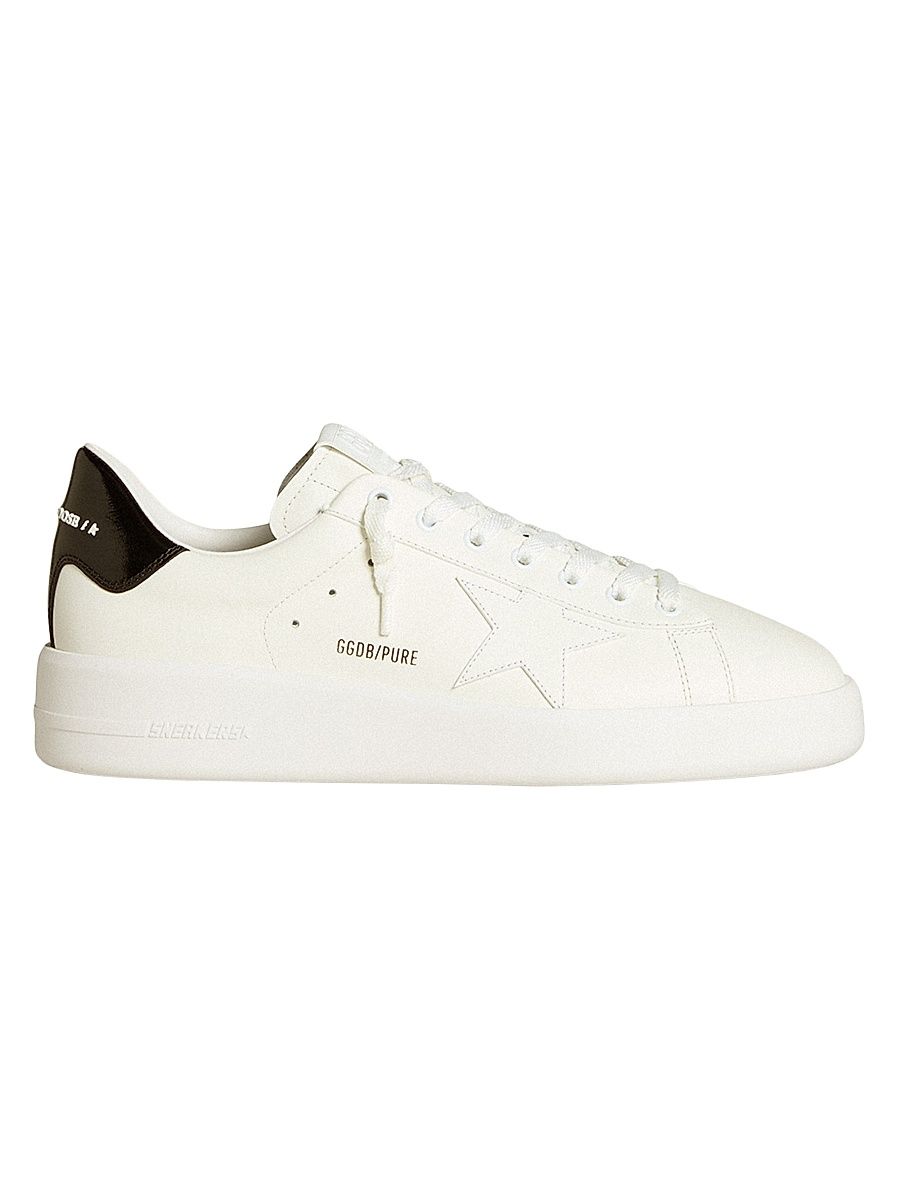 Men's Pure Leather Low-Top Sneakers - Optic White Black - Size 13