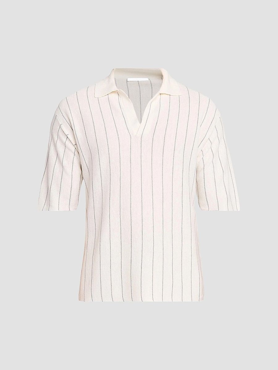 Men's Striped Terry Polo Shirt - White Grey - Size XL