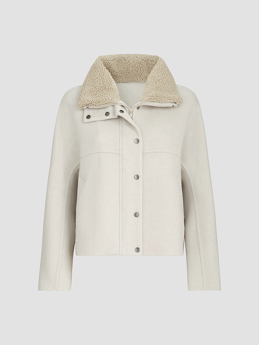 Women's Hand-Crafted Outerwear Jacket with Detachable Shearling Insert - Ivory - Size 4