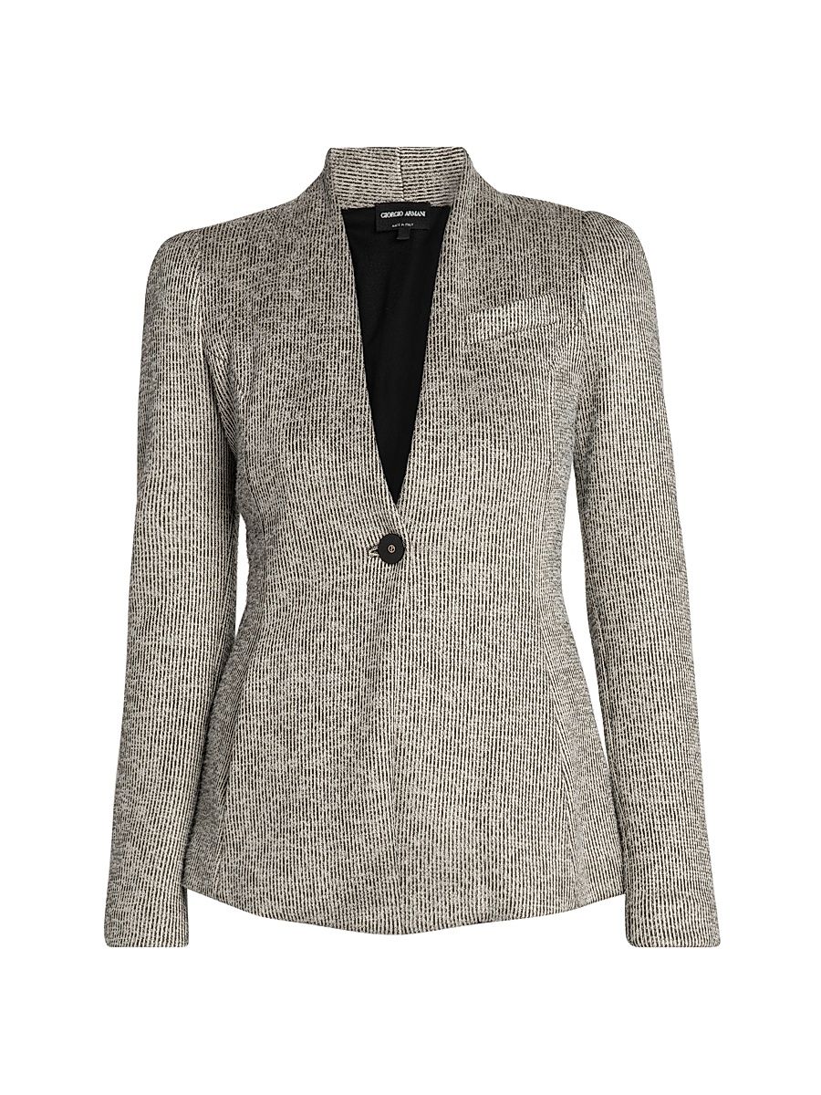 Women's Textured One-Button Blazer - Gessato Beige - Size 12