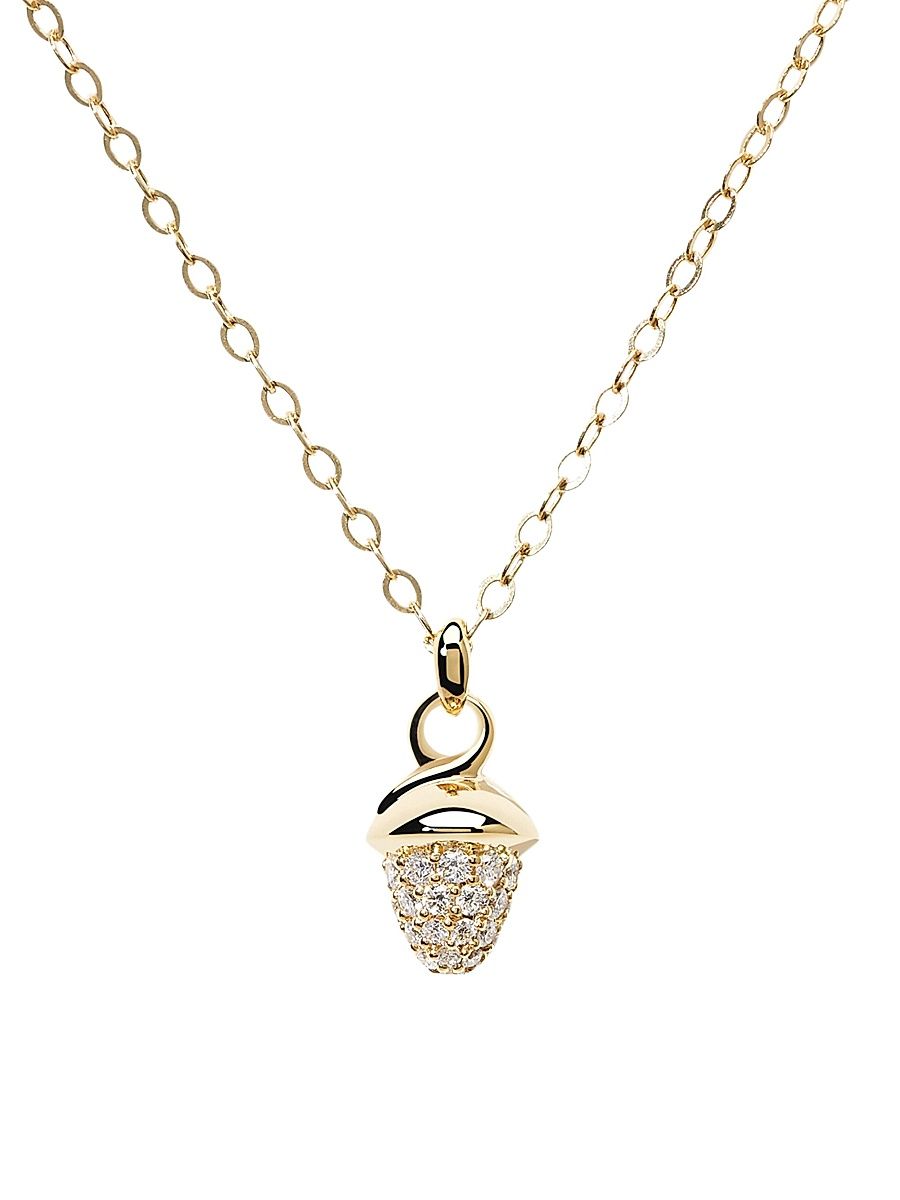 Women's Mikado 18K Yellow Gold & Diamond Pavé Acorn Pendant Necklace - Gold