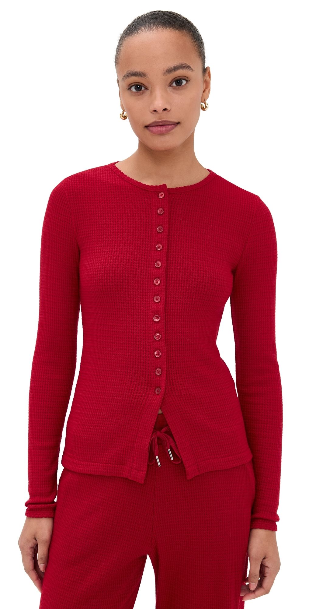 Madewell Joan Crew Neck Waffle Top Crimson XL
