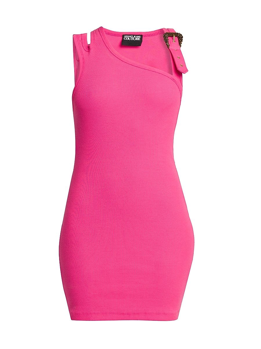 Women's Stretch-Cotton Rib-Knit Sleeveless Minidress - Flamingo - Size 10